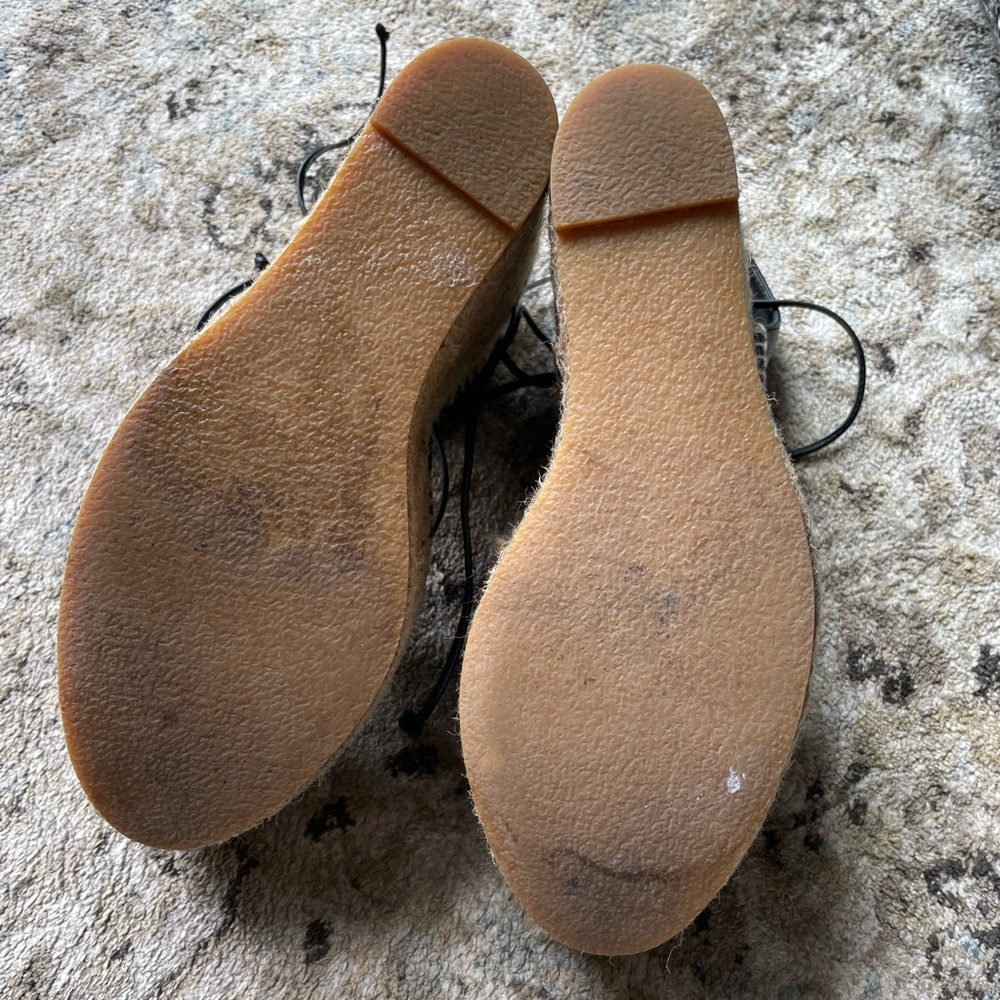 Saint Laurent Jute Wedges Black Nappa Leather Ankle Wrap Gladiator 37.5 EUC - Picture 7 of 9